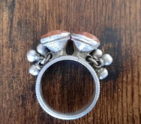 Old Kuchi Ring, Silver and double Carnelian Engra… - image 2