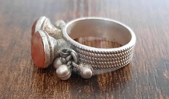 Old Kuchi Ring, Silver and double Carnelian Engra… - image 1
