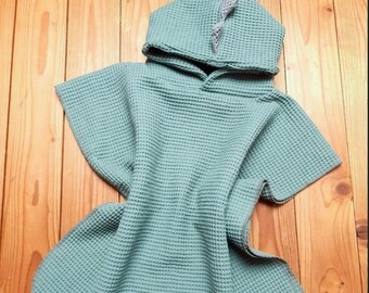 Badeponcho Waffelpiqué Dinosaurier, verschiedene Farben, Kapuzenhandtuch für Kinder, Jungs und Mädchen, personalisierbar