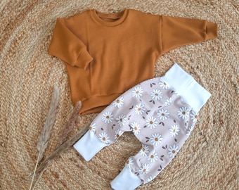 Set Pumphose "Blumen" aus French Terry und Oversize Sweater Ribbjersey, Frühling und Sommer, Mädchen, Babys und Kinder