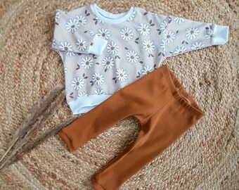 Set Leggings und Oversize Sweater "Blumen", French Terry und Rippjersey, Frühling und Sommer, Mädchen, Babys und Kinder