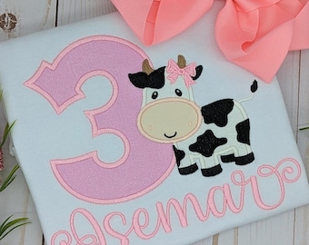 Pink Cow Birthday Shirt: Personalized Embroidered Girls Shirt