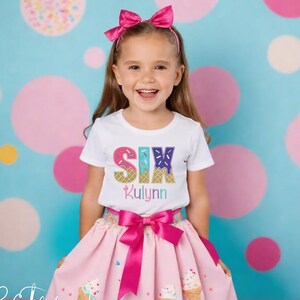 6th Birthday Shirt for Girls, Kid's Personalized with Name Ice Cream Candy T-shirt | SIX Sixth Ice Cream Shirt