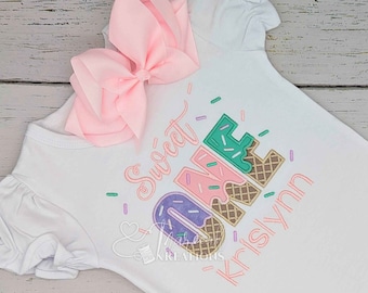 Sweet ONE Ice cream Girls 1st Birthday Shirt, Sweet ONE Personalized with Name Sprinkles T-shirt, ONE 1st Ice Cream Birthday Shirt