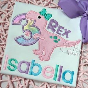 Embroidered Dinosaur 3rd Birthday Shirt, Personalized T-Rex Top, Pastel Dino Party Outfit