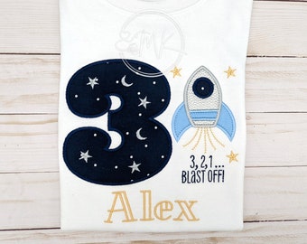 Embroidered Spaceship Birthday Shirt: Personalized Rocket Tee