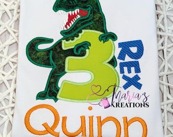 Embroidered 3 Rex Dinosaur 3rd Birthday Shirt - Personalized Dino Outfit