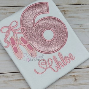 Pink Glitter Ballerina Birthday Shirt - Personalized Ballet Tshirt