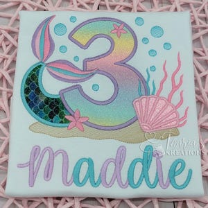Mermaid Birthday Shirt – Personalized Name and Age Embroidered Tee