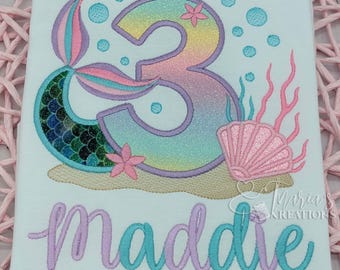 Mermaid Birthday Shirt – Personalized Name and Age Embroidered Tee
