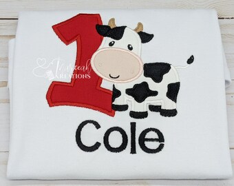 Embroidered Cow Birthday Shirt: Personalized Kids Tee