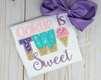Two Sweet Ice Cream Birthday Shirt: Personalized 2nd Birthday