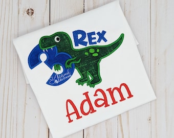 Three Rex Birthday Shirt for Boys Girls, Kids Personalized with Name Dinosaur Birthday T-shirt, Embroidered Girls Boys Trex Birthday Shirt