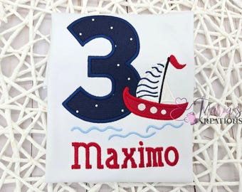 Personalized Nautical Birthday Shirt: Embroidered Sailboat, Custom Name