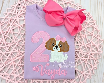 Camiseta de cumpleaños personalizada para cachorro, camiseta de cumpleaños de perro personalizada para niñas, atuendo de cumpleaños para cualquier edad, camiseta de cachorro bordada para niña