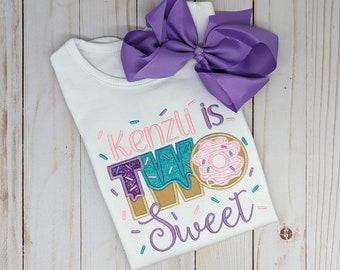 Two Sweet Donut Birthday Shirt, Embroidered Second Birthday, Personalized Tee