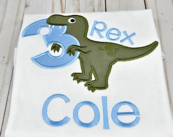 Personalized Embroidered Three Rex Birthday Shirt