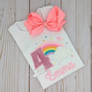 Pastel Rainbow Birthday Shirt, Kids Personalized with Name Rainbow Birthday T-shirt, Embroidered Girl&#39;s Pastel Colors Birthday Shirt