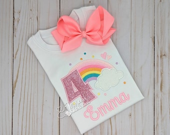 Rainbow Birthday Shirt, Personalized Embroidered Pastel Colors