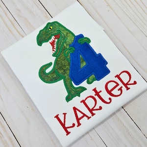 T-Rex Birthday Shirt for Boys Girls, Kids Personalized With Name Dinosaur Birthday Tshirt, Embroidered Girls Boys Dino Birthday Shirt