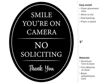 4"x5" Camera & No Soliciting Sign for Front Door - Full sticker back - Outdoor/indoor -  House, Home, Window, Door