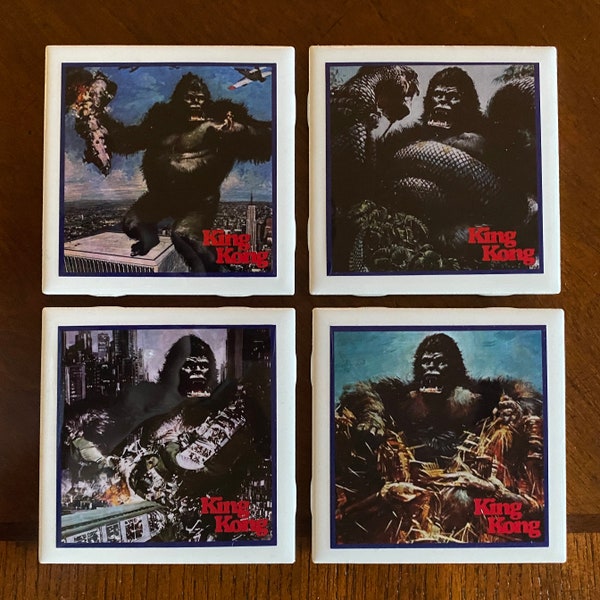 King Kong 1976 Movie Art Ceramic Coasters - Set Of 4
