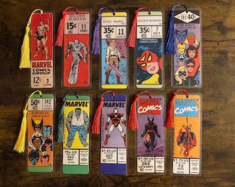 Marcapáginas vintage de Marvel Comics con diseño de cómics en caja de esquina - Elige entre 10 diseños: Wolverine, X-Men, Vengadores, Sub-Mariner, Silver Surfer, Hulk
