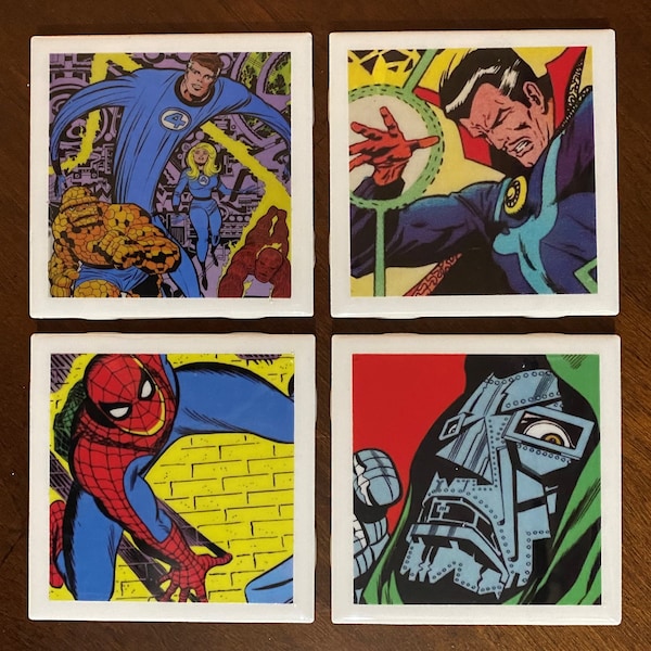 Marvel Comics Characters Ceramic Coasters (Spider-Man, more!) - Set Of 4
