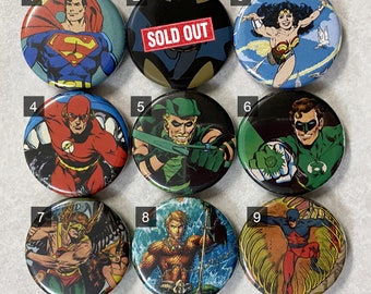 DC Comics Characters 1.25" Pins or Magnets - Choose from 40 Characters!