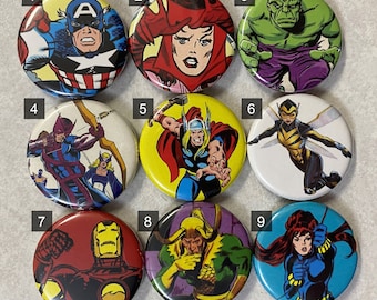 Pines o imanes de 1,25" de Marvel Comic Characters - ¡Elige entre 52 personajes!