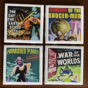 Classic Sci-Fi Movie Poster Ceramic Coasters Series 1 - Set Of 4