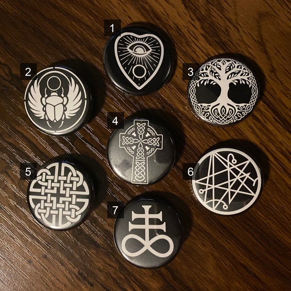 Symbols and Runes 1.25" Pins or Magnets - Choose from 7 Different!