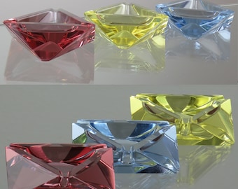 Sort of small prism-shaped ashtrays Azure blue/pink/yellow Murano 1960S