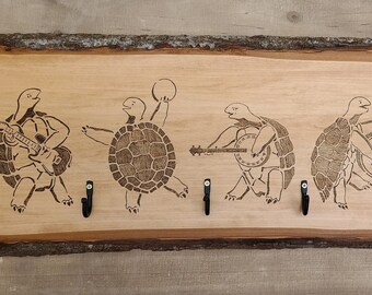 Live Edge Maple and Resin Ocean Charcuterie Board Wood Burned Sea Turtles