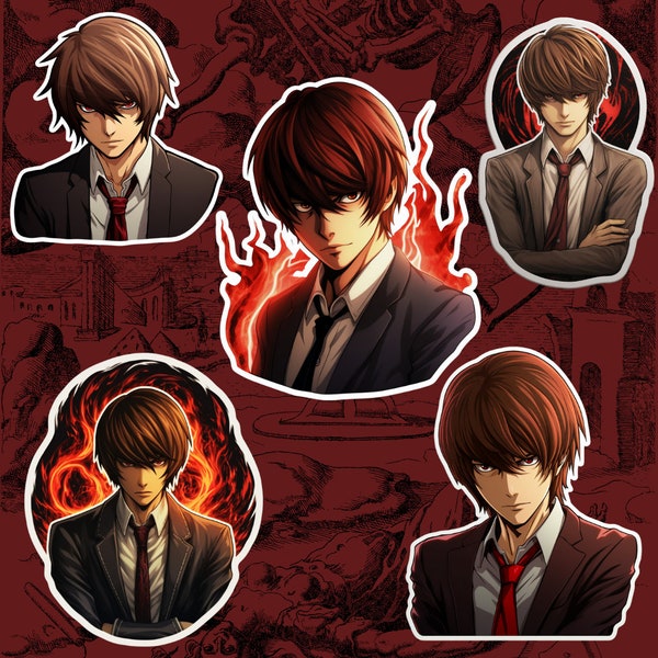 Death note Light Yagami inspired anime sticker gift set - includes 5 waterproof stickers