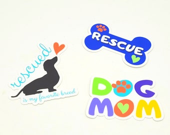 3 Pack Dog Lover Stickers | Rescued | Vinyl | Sticker | Decal | Durable | Rescue | Dog | Pooch | Fur Baby | Animal Lover | Sharing Sunshine