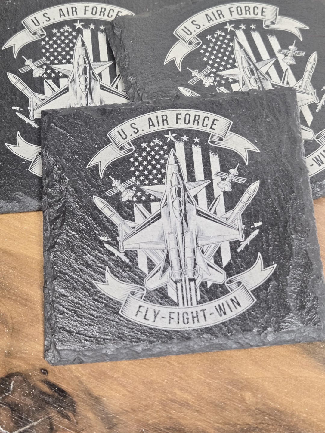 U.S. Air Force Coasters | Engraved Slate Drinkware Set, Rustic Home Bar ...