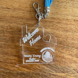 Realtor Custom Engraved acrylic keychain, your real estate company and name. 2.25”