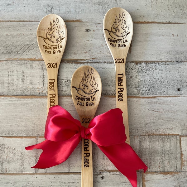 Chili cook off bamboo spoons,custom spoon and handle, Personalized Cook off engraved spoon, kitchen cook off, bake-off award, cooking gift