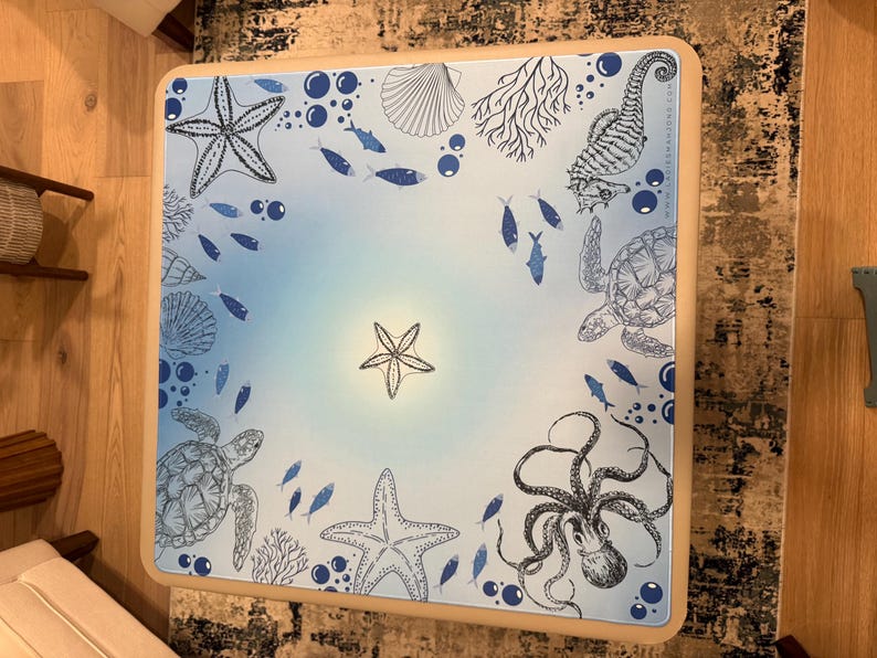 Sea life mahjong Mat with bag: nautical Neoprene noise reducing mat image 7