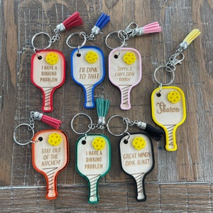 Pickleball keychain or bag tag, Engraved with name and saying