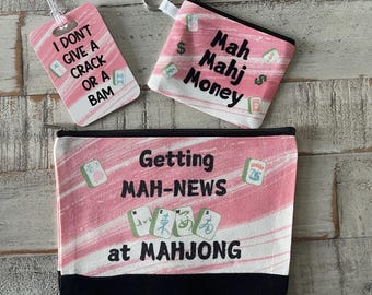 Personligt Mahjong-presentset: Dragkedja-väska, myntplånbok och väskeetikett