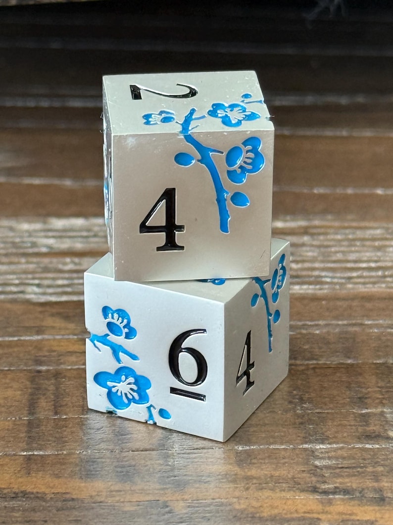 Mahjong metal Dice, Pair of Silver and blue (2 total), Several colors to choose from image 1