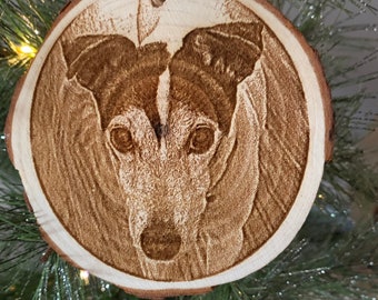 wood slice, Custom engraving, Your pet engraved on an ornament, “in memory of“ on back.