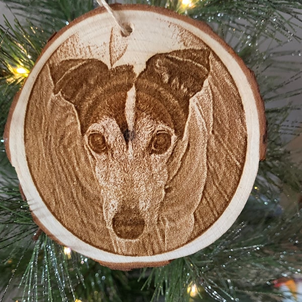 wood slice, Custom engraving, Your pet engraved on an ornament, “in memory of“ on back.