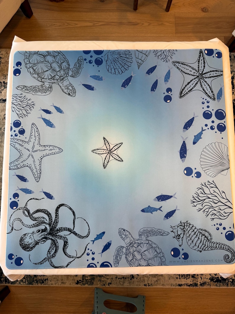 Sea life mahjong Mat with bag: nautical Neoprene noise reducing mat image 8