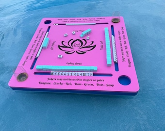 Mahjong for the pool! Hot pink top and blue bottom. PoolJong, Floating Mahjong game table (tiles and card not included)