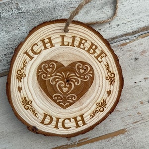 Engraved Wood Ornament: Ich Liebe Dich, German I Love You
