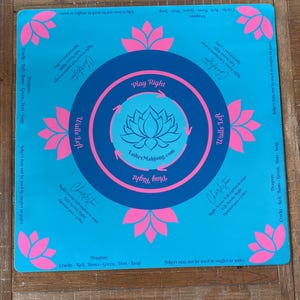 Mahjong Instructional Mat! ladiesmahjong.com original. Neoprene perfect for tiles! Smooth surface. aqua and pink. Free delivery