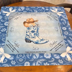 Mahjong Instructional Mat with bag: Cowboy Boot, western Neoprene noise reducing mat